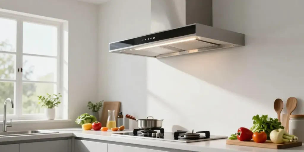 Best 60cm cooker hood featured in a modern kitchen, highlighting its design and functionality.